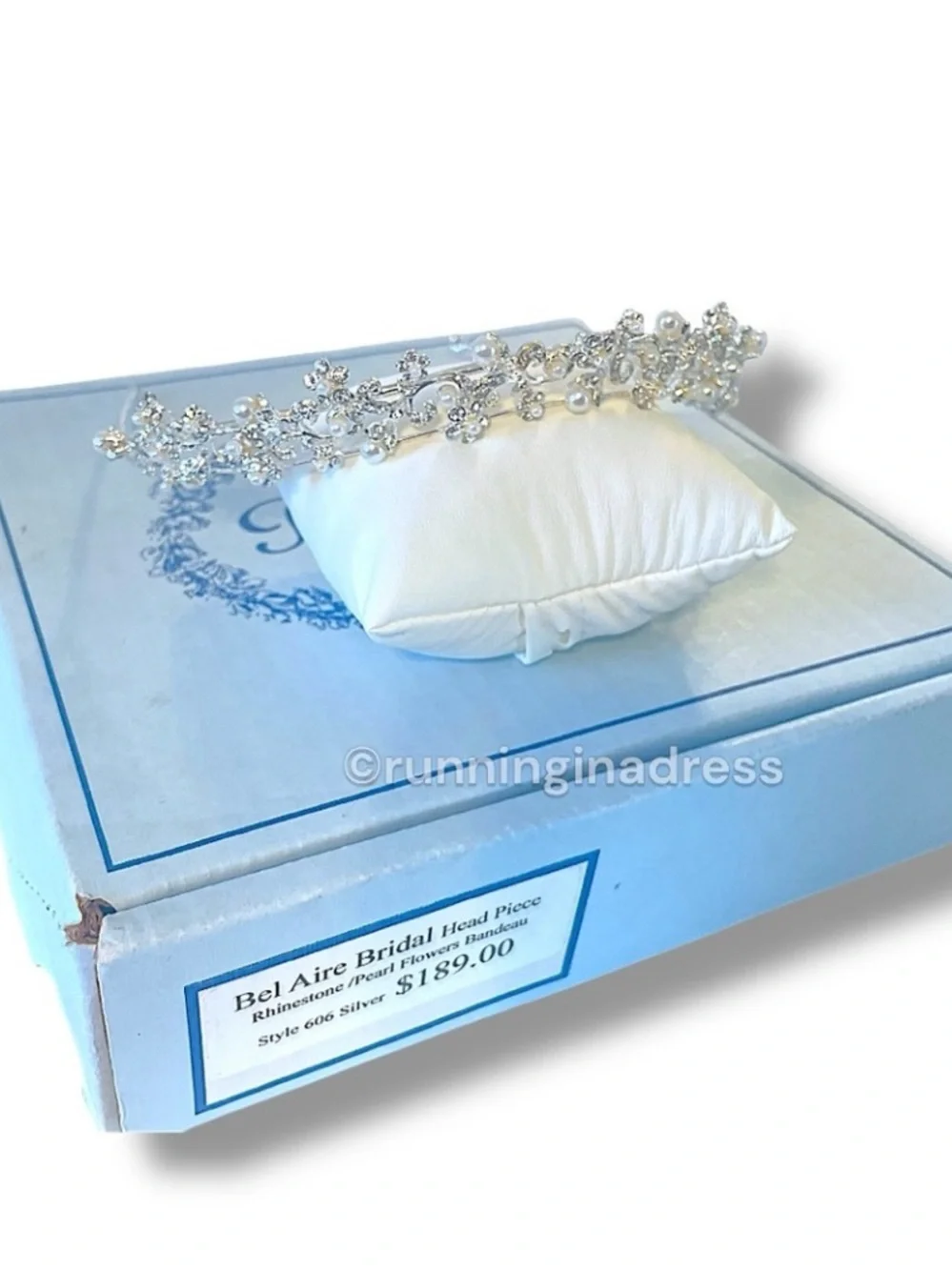 Vtg 90s Bel Aire Bridal Headpiece Style 606 Silver Pearl Rhinestone Tiara Crown